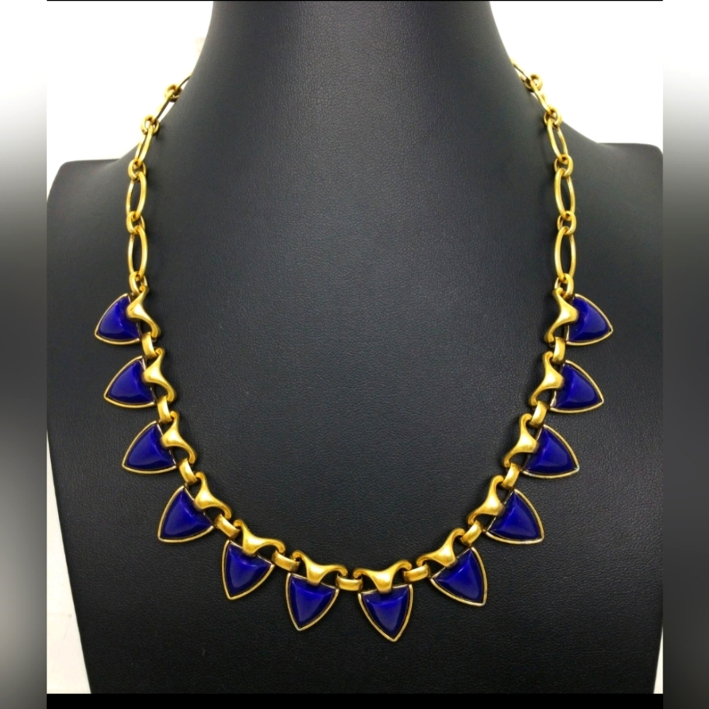 Stella & Dot Blue Spiked Goldtone Statement Necklace 16"